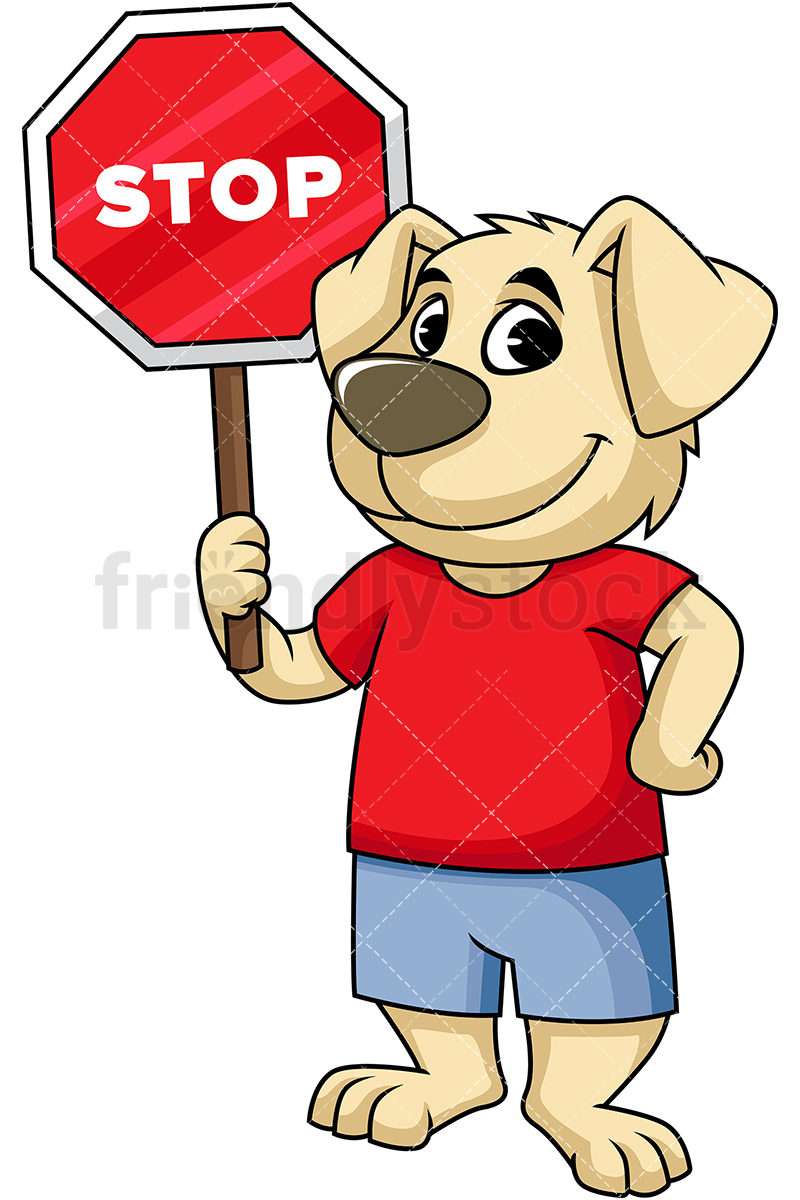 800x1200 Dog Mascot Holding Stop Sign Cartoon Vector Clipart