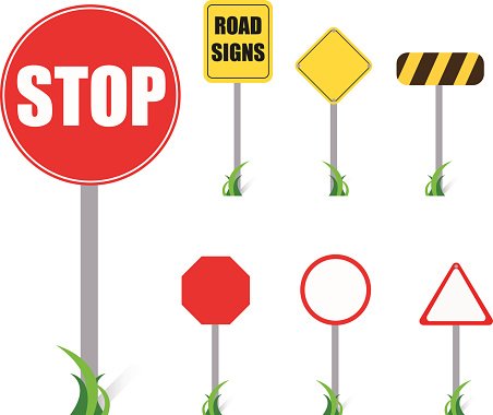 Set Of Road Signs Stop, Vector Illustration Premium Clipart 452x380 Set Of Road Signs Stop, Vector Illustration Premium Clipart