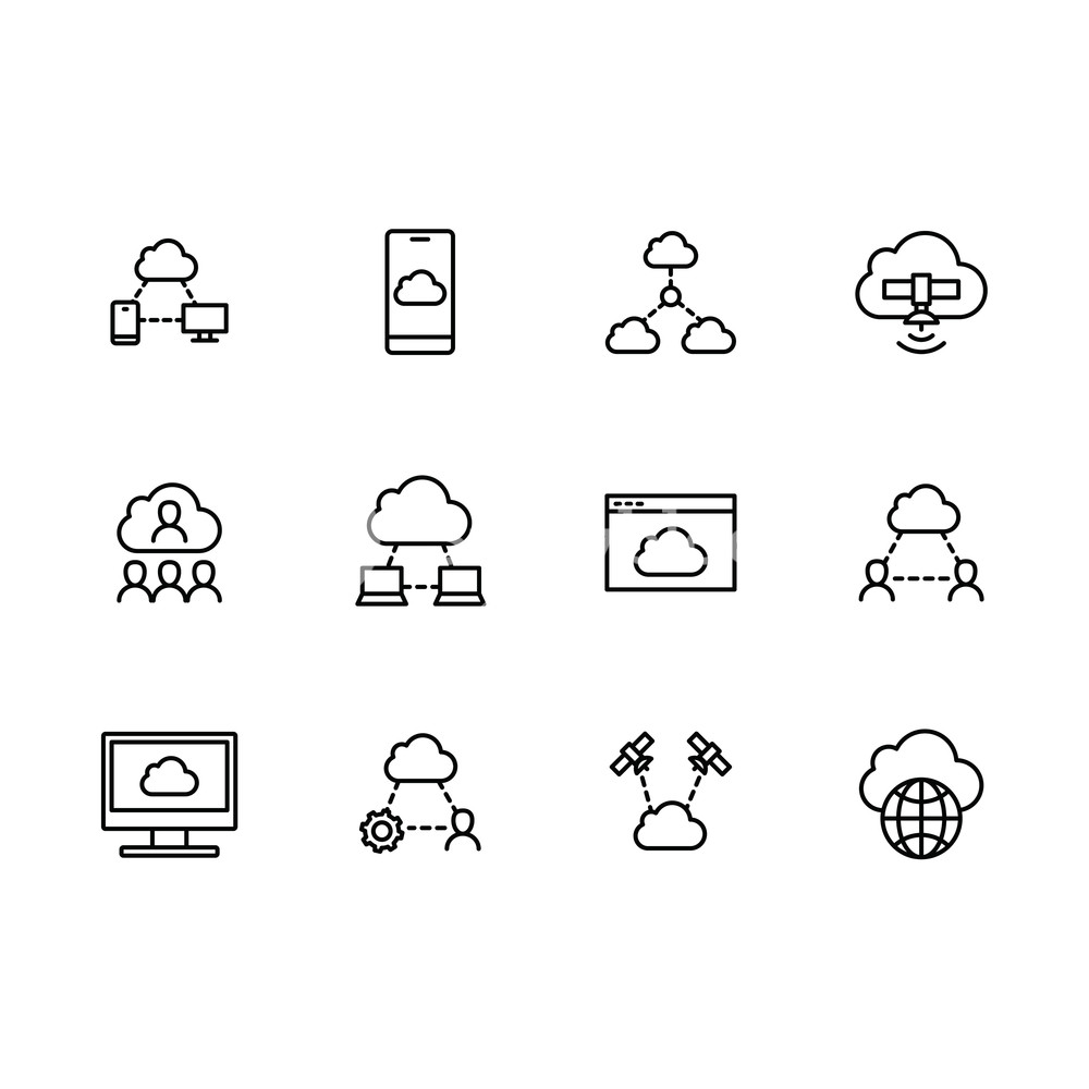 1000x1000 Simple Set Cloud Storage Vector Line Icon Contains Such Icons