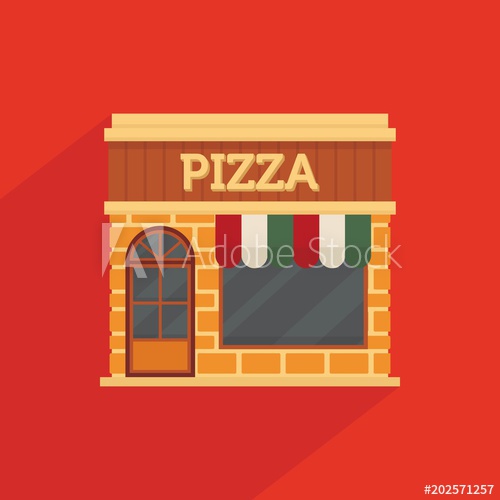 500x500 Pizza Cafe Facade, Storefront Vector In Flat Style