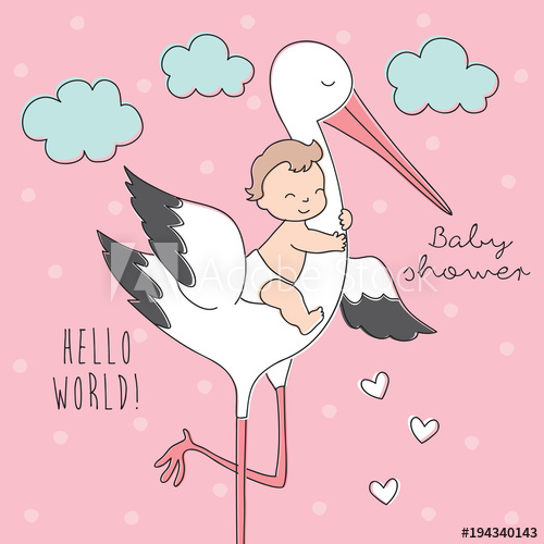 500x500 Baby Shower Stork With Baby Vector Illustration