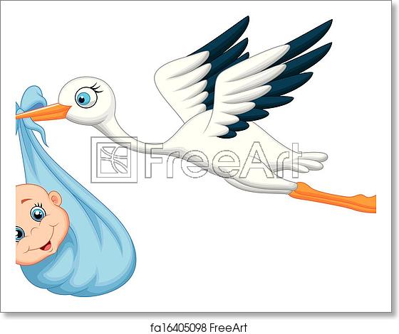 560x470 Free Art Print Of Cartoon Stork With Baby Vector Illustration