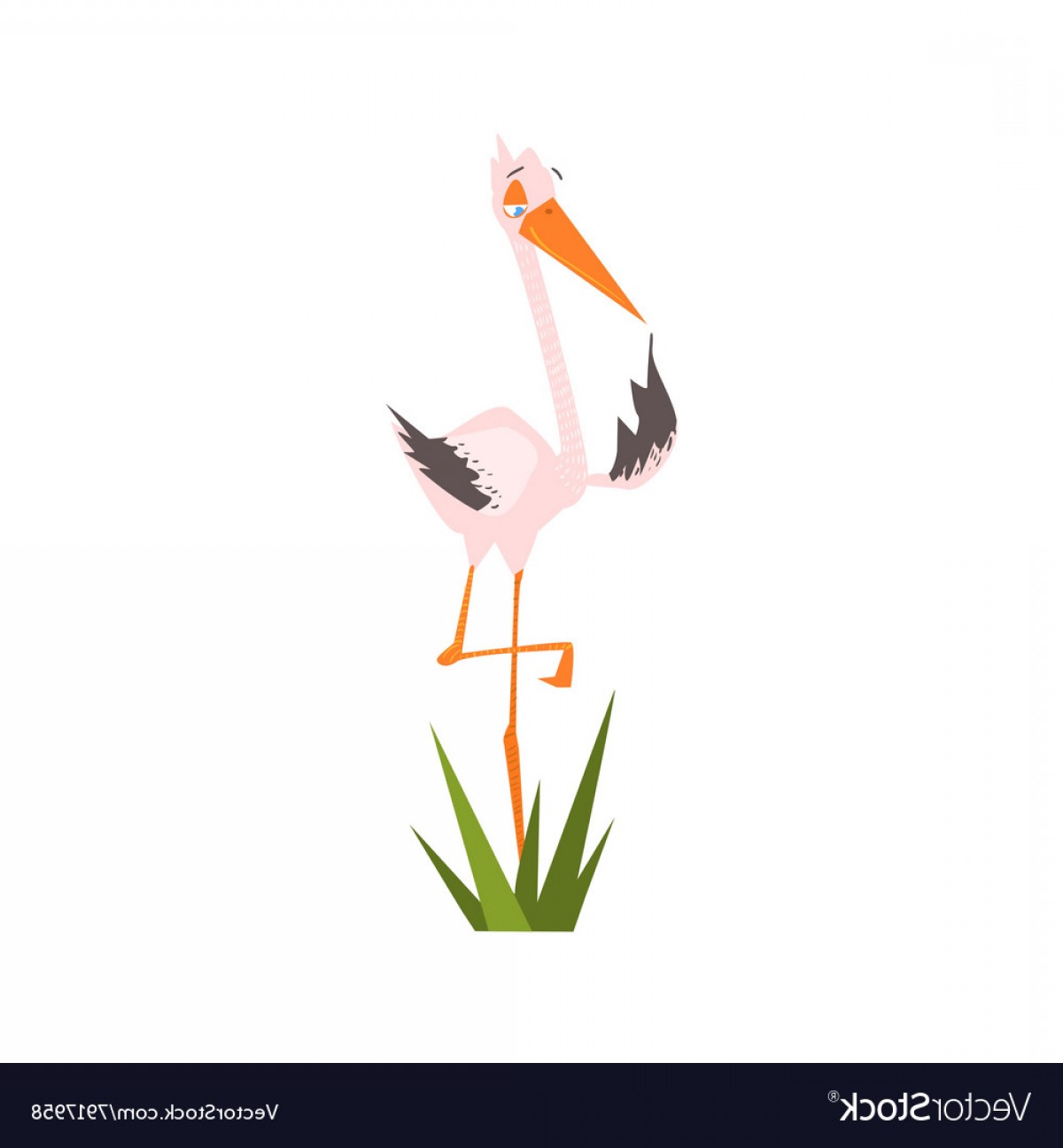 1200x1296 Stork Standing On One Leg Flat Cartoon Vector Cqrecords
