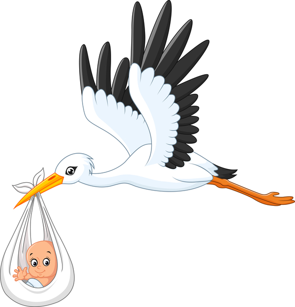 600x625 Cartoon Stork With Cute Baby Vectors Free Download