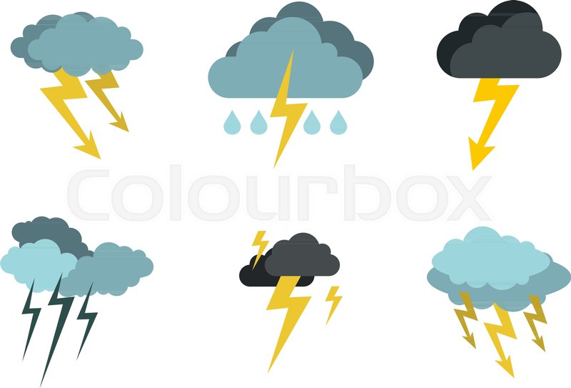 800x543 Storm Cloud Bolt Icon Set Flat Set Of Stock Vector Colourbox