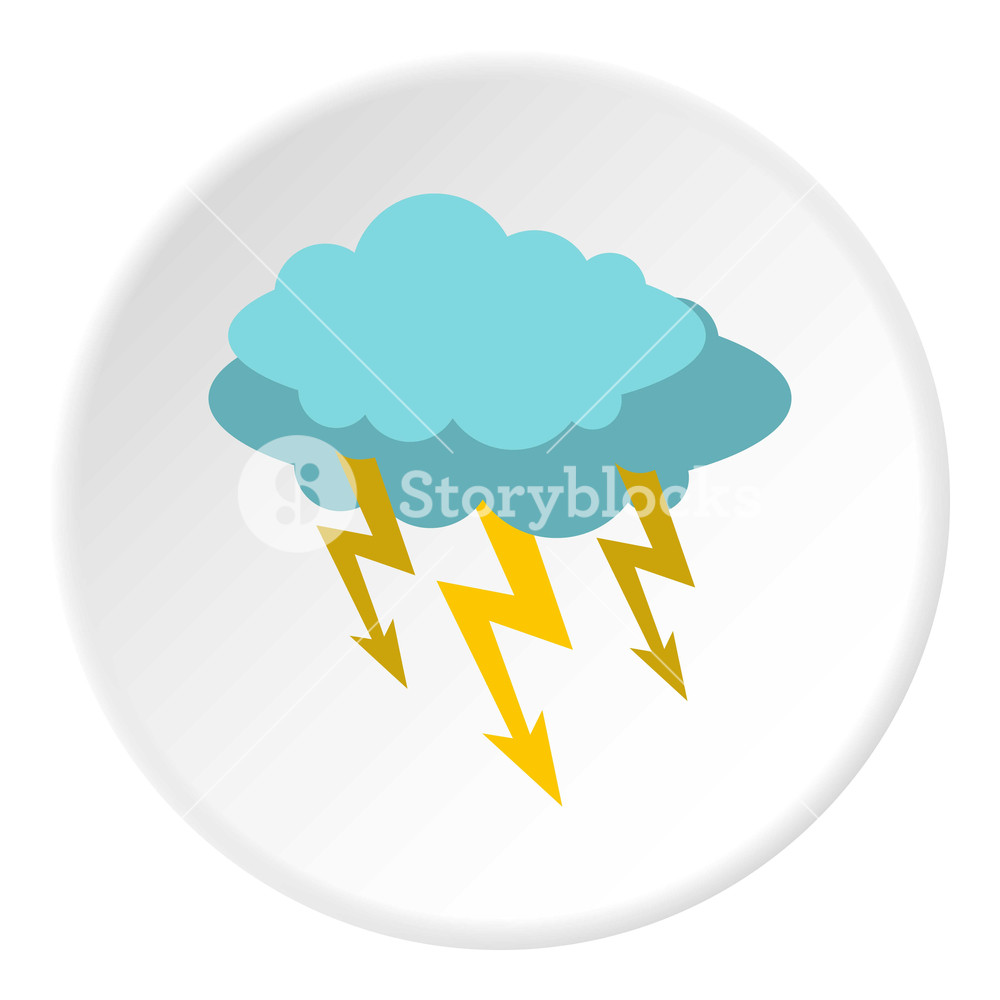1000x1000 Storm Cloud Lightning Bolt Icon In Flat Circle Isolated On White
