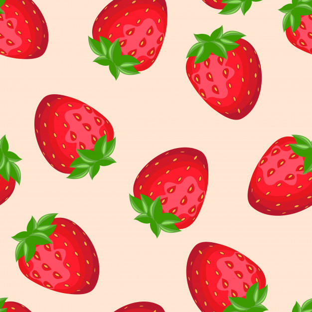 626x626 Fresh Red Strawberries Cartoon Seamless Pattern Vector Premium