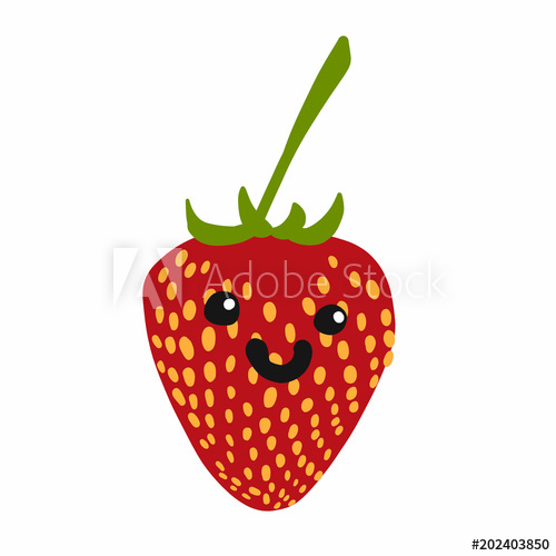 500x500 Strawberry Cartoon Doodle Smile Face Vector Illustration