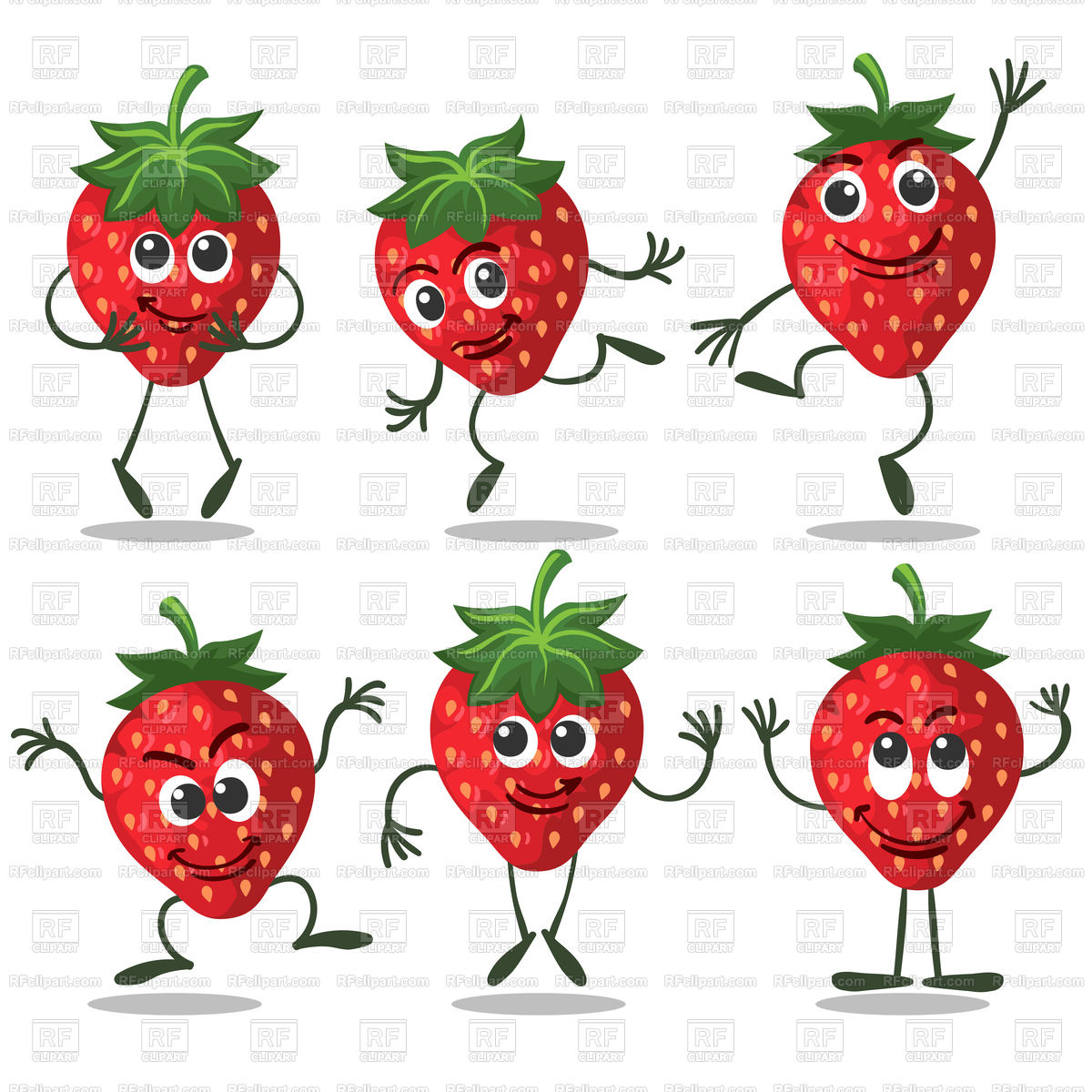 1200x1200 Cute Strawberry Characters On White Background Vector Image