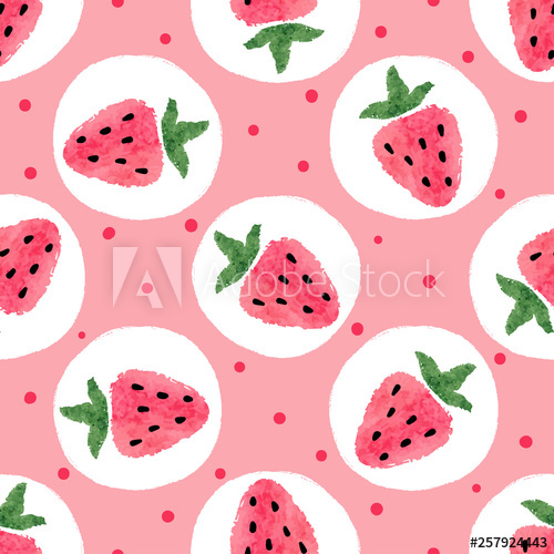 500x500 Seamless Strawberry Pattern Vector Dotted Background