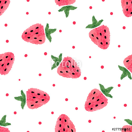 500x500 Seamless Watercolor Strawberry Pattern Vector Berry Background