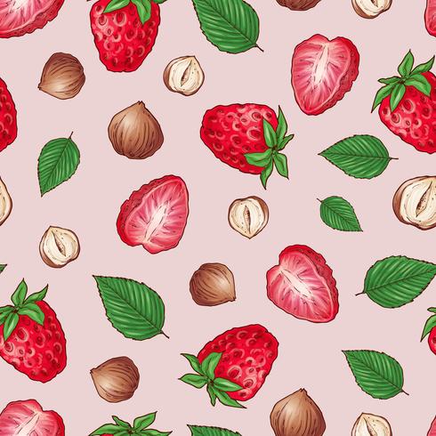 490x490 Strawberry Nuts Seamless Pattern Vector Illustration Hand Drawing