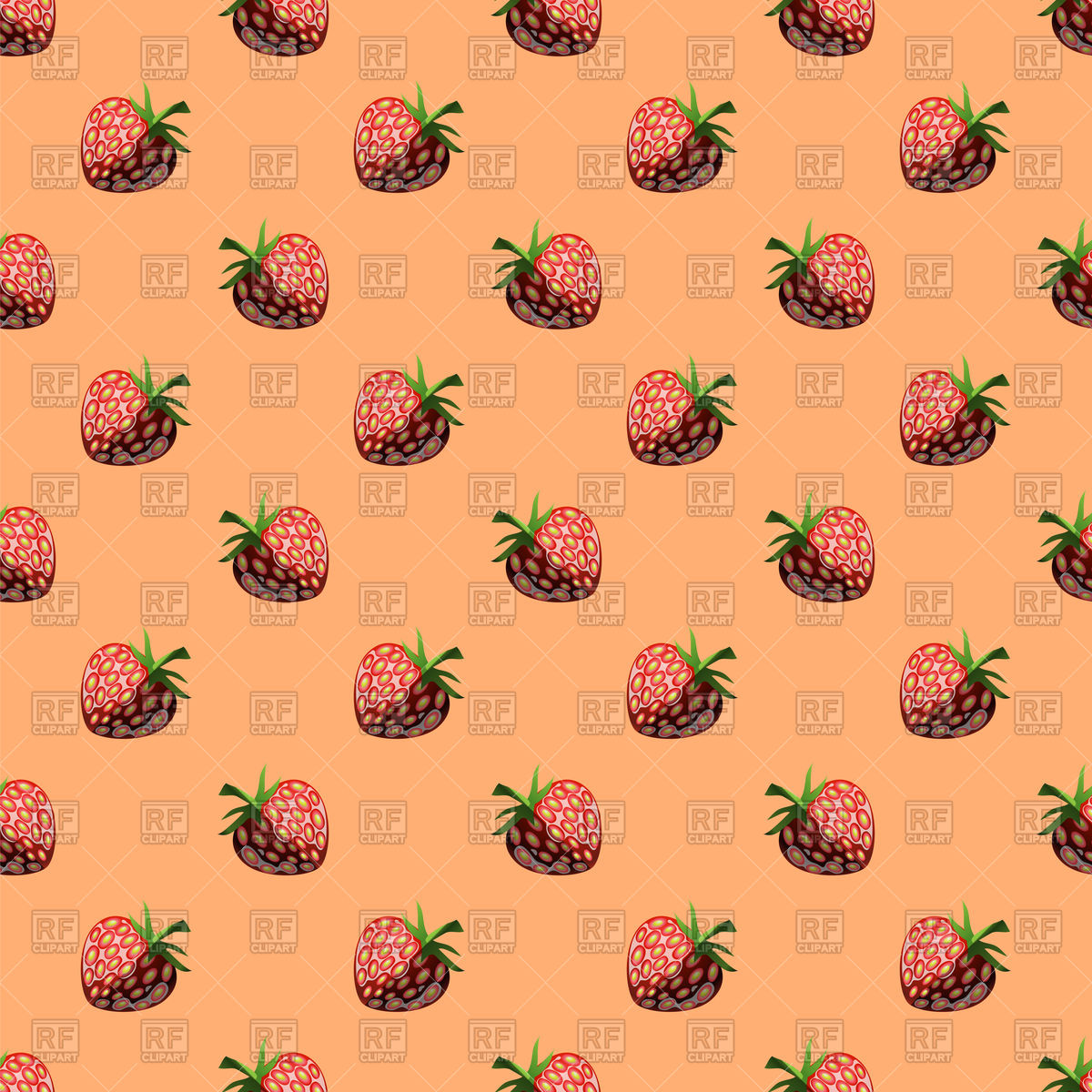 1200x1200 Fresh Strawberry Fruit Seamless Pattern On Orange Vector Image