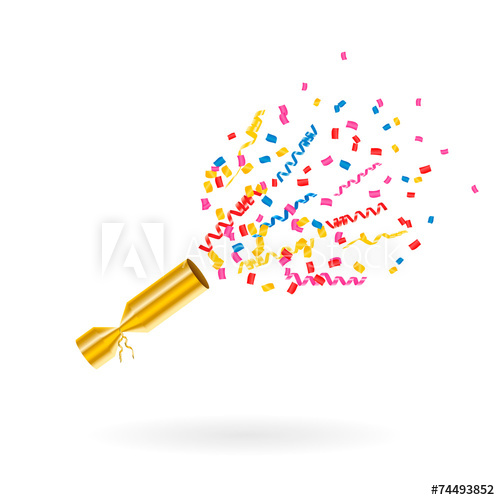 500x500 Party Popper With Confetti And Streamers, Vector Illustration
