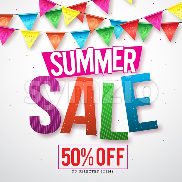620x623 Summer Sale Vector Banner Design With Colorful Streamers Vector
