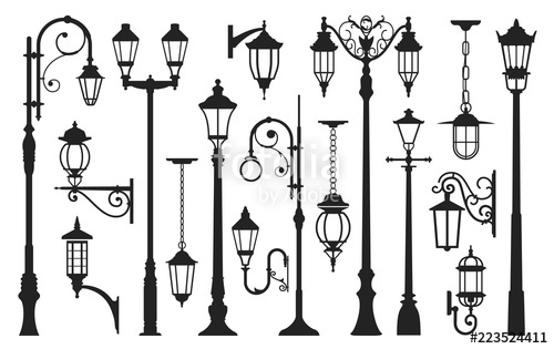 500x315 Old Street Lamp Black Silhouette, City Vintage Stock Image