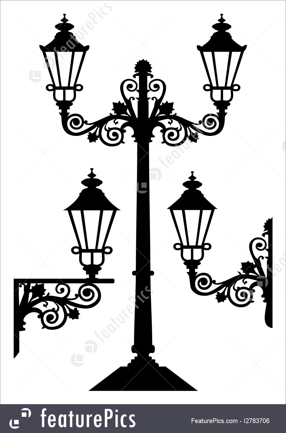 919x1392 Set Of Silhouettes Of Lanterns Or Street Lamps Illustration