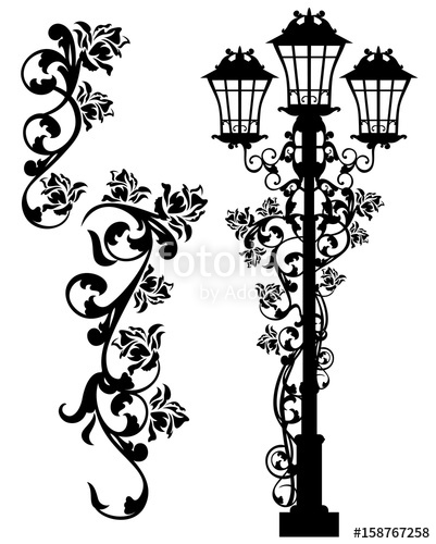 401x500 Antique Street Light Among Rose Flowers