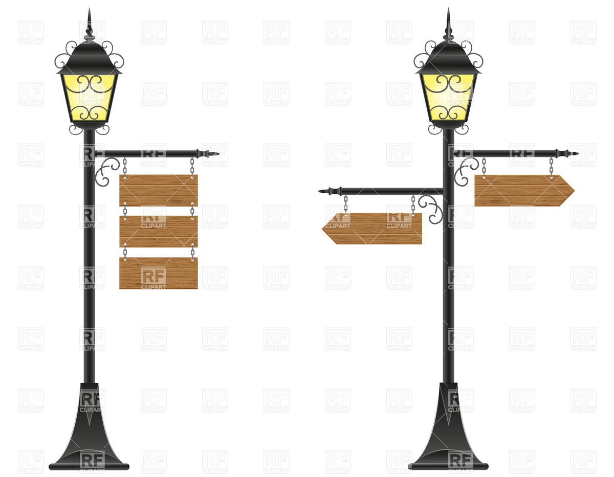 1200x933 Wooden Boards Signs Hanging On Streetlight Vector Image Of Objects