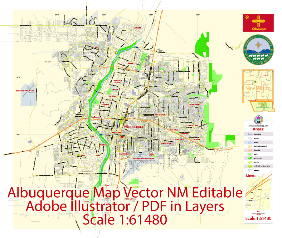 904x761 Albuquerque Map Vector City Plan Editable Illustrator Street Map