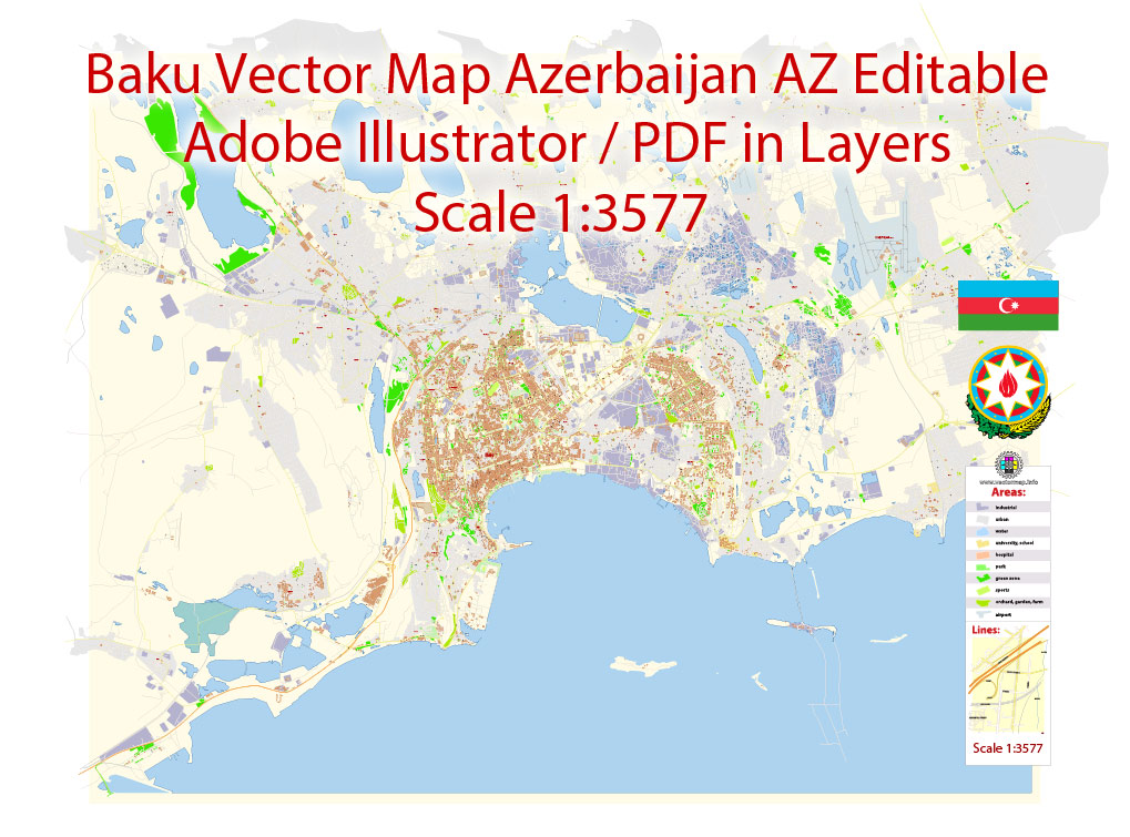 1019x755 Baku Map Vector Azerbaijan Az Detailed City Plan Editable Illustrator