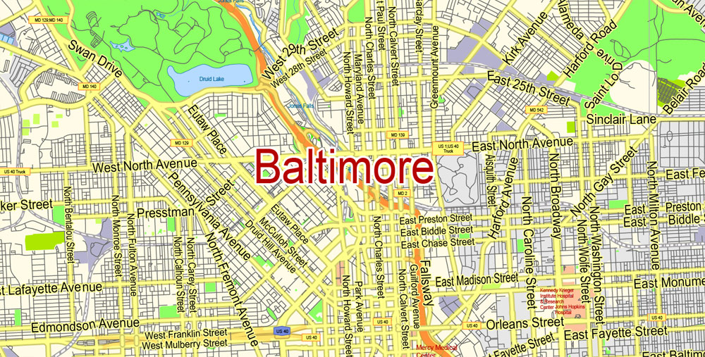 1000x507 Baltimore Map Vector City Plan Editable Illustrator Street Map