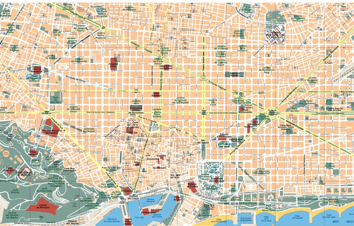 1200x766 Barcelona Vector Map Vector World Maps