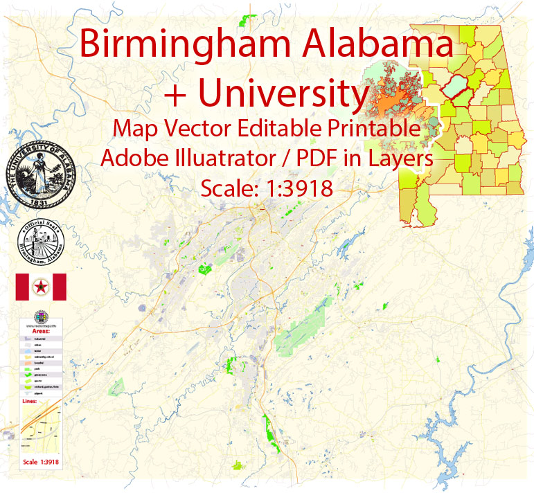771x712 Birmingham Pdf Map Vector Exact City Plan + University