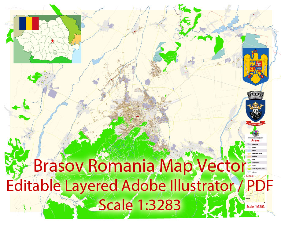 919x734 Brasov Romania Map Vector Exact City Plan Detailed Street