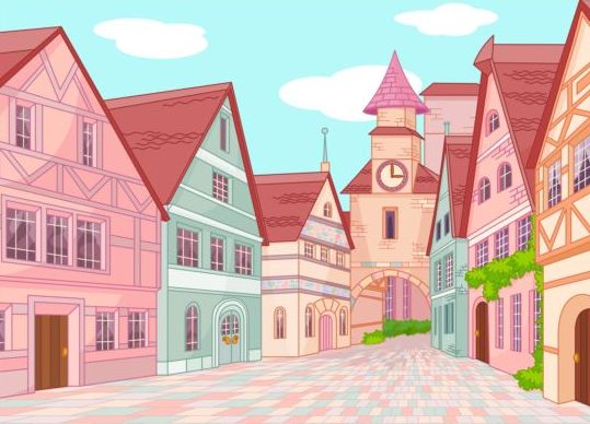 Europe Town Street Vector Free Download 539x388 Europe Town Street Vector Free Download