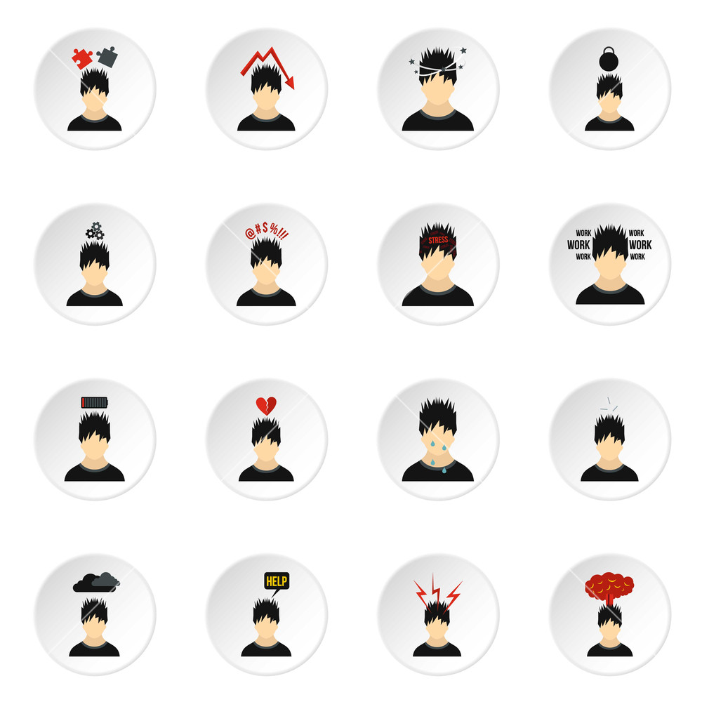 1000x1000 Stress Icons Set Flat Illustration Of Stress Vector Icons