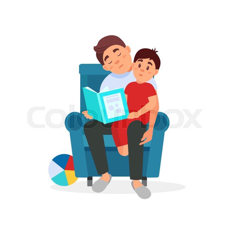 800x800 Tired Father Reading A Book To His Stock Vector Colourbox