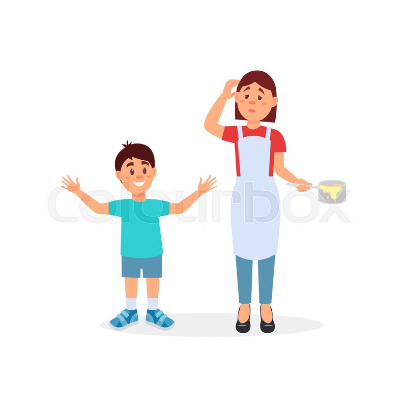 800x800 Tired Mother And Her Son, Parenting Stock Vector Colourbox