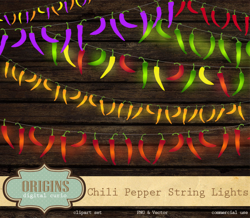 864x756 Chili Pepper String Lights Vector Clipart