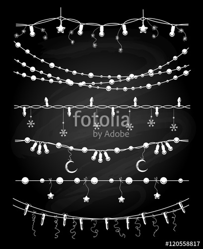 Hand Drawn Christmas Garlands Or Chalkboard String Lights 409x500 Hand Drawn Christmas Garlands Or Chalkboard String Lights