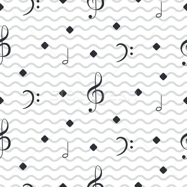 600x600 Music Notes Seamless Vector Wavy Stripe Pattern Vector
