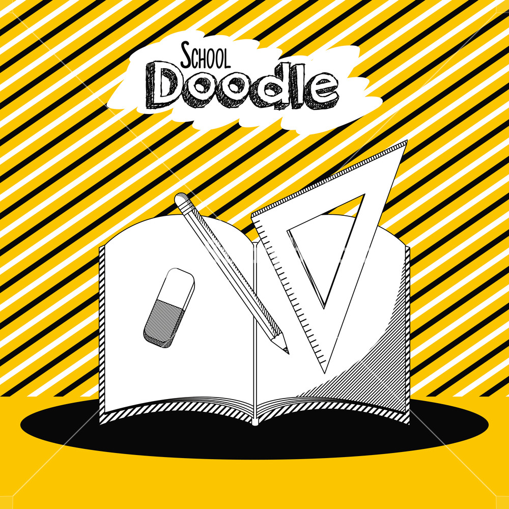 School Elements Ruler And Book Doodles Cartoon Over Striped 1000x1000 School Elements Ruler And Book Doodles Cartoon Over Striped