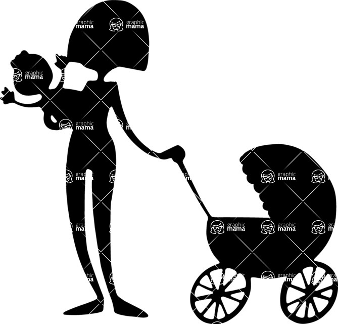 669x640 Mom With Baby Stroller Vector Silhouette Graphicmama