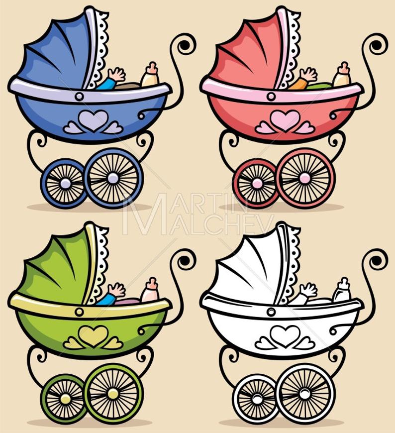 794x870 Baby Stroller Vector Cartoon Clipart Illustration Etsy