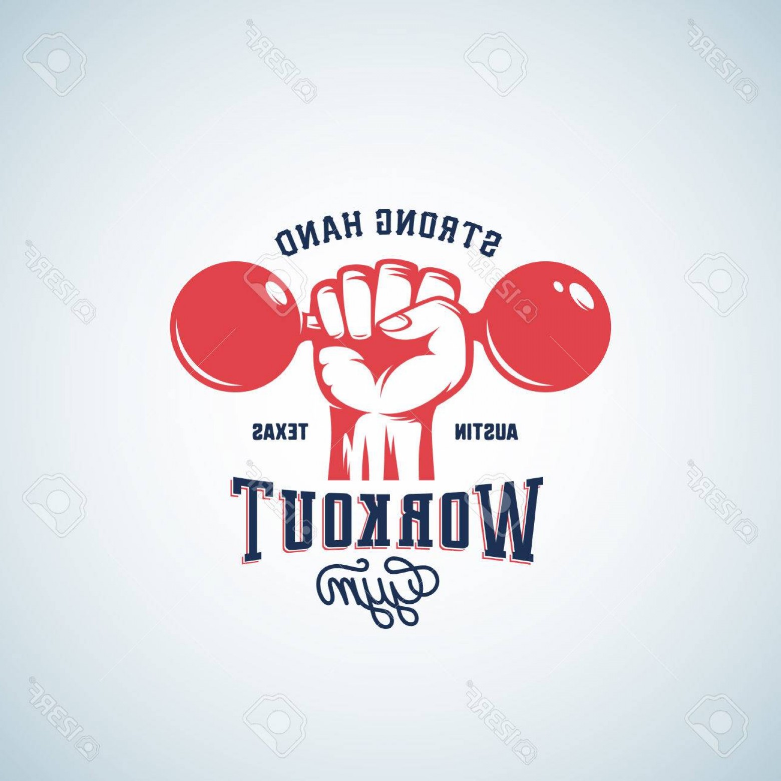 1560x1560 Photostock Vector Strong Hand Workout Abstract Vector Emblem Label