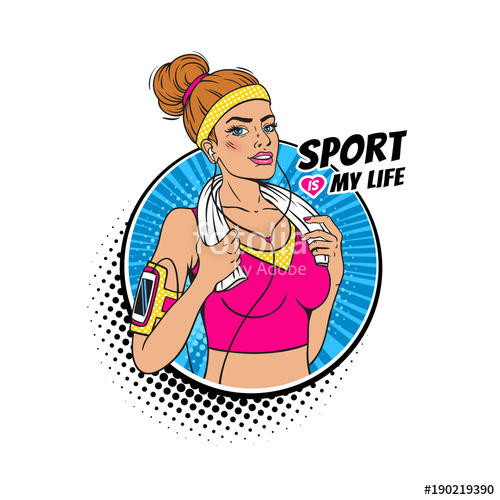 500x500 Pop Art Sexy Strong Woman In Sportswear, Headphones