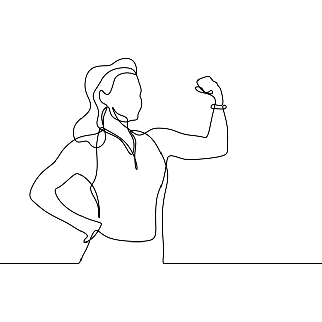 640x640 Strong Girl Continuous One Line Drawing, Illustration, Female