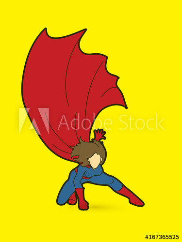 375x500 Strong Woman Superhero Landing Powerful Action Graphic Vector