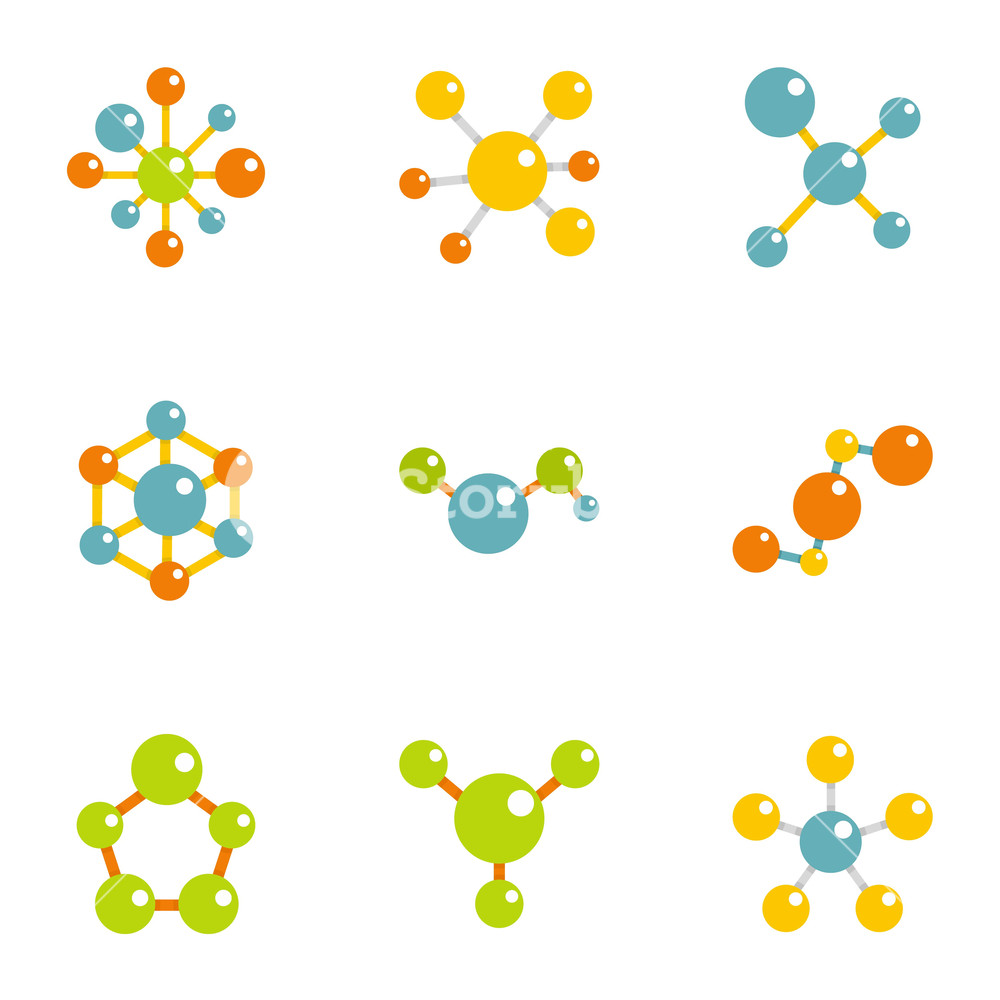 1000x1000 Molecular Structure Icons Set Flat Illustration Of Molecular