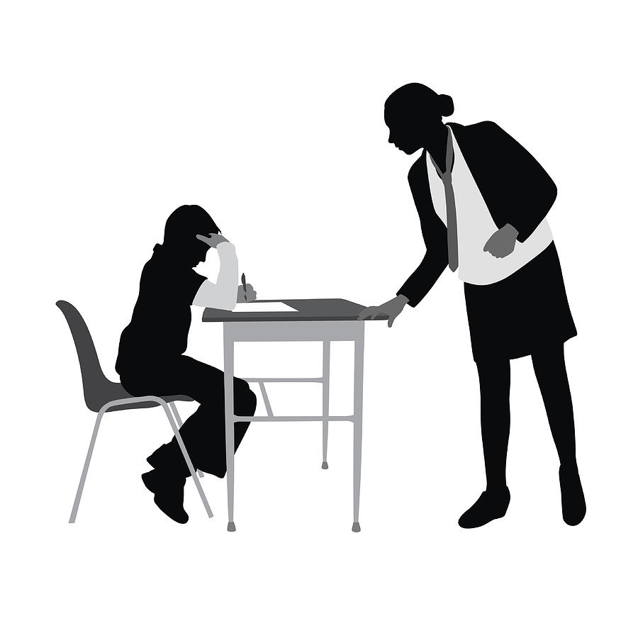 900x900 Teacher Helping Student Work Silhouette Vector