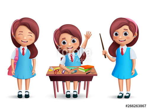 500x370 School Girl Student Vector Character Set Back To School Kid
