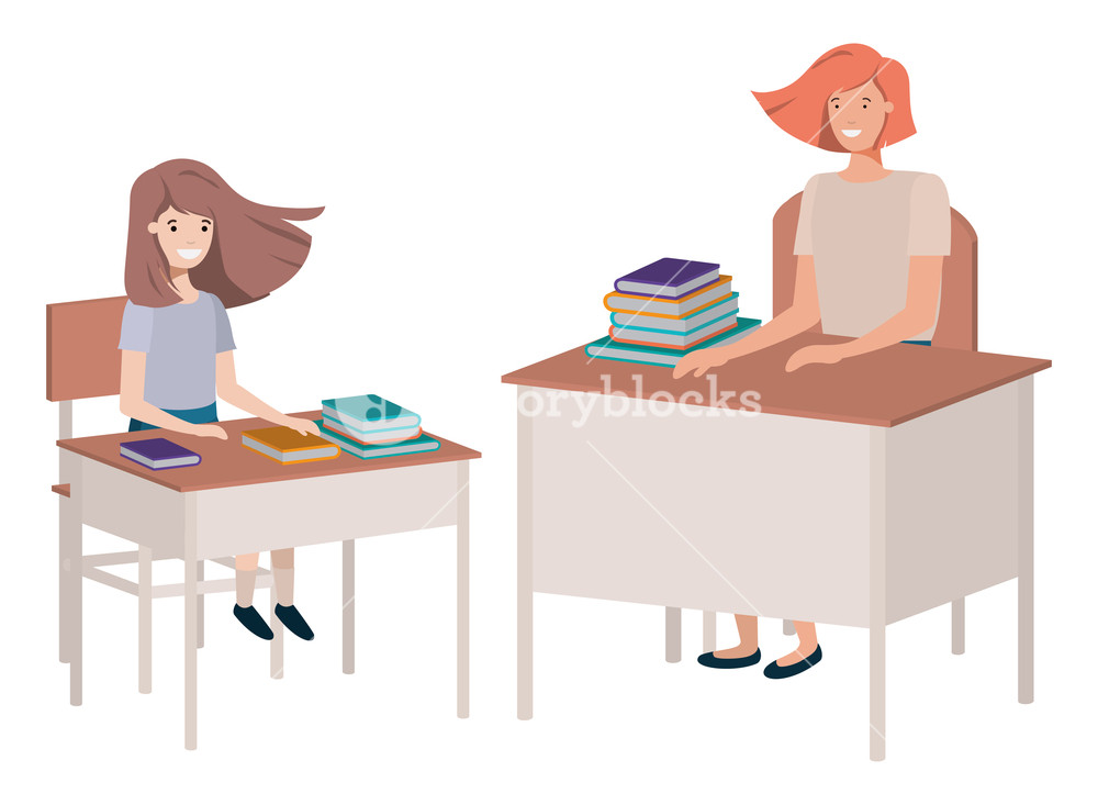 1000x733 Female Teacher In The Classroom With Student Vector Illustration