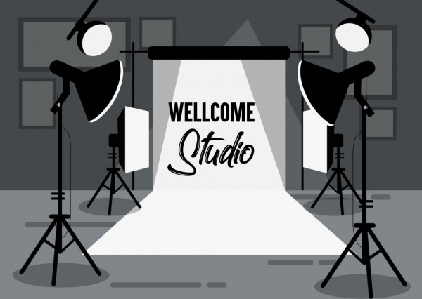 600x426 Studio Background Device Icons Black White Decor Free Vector