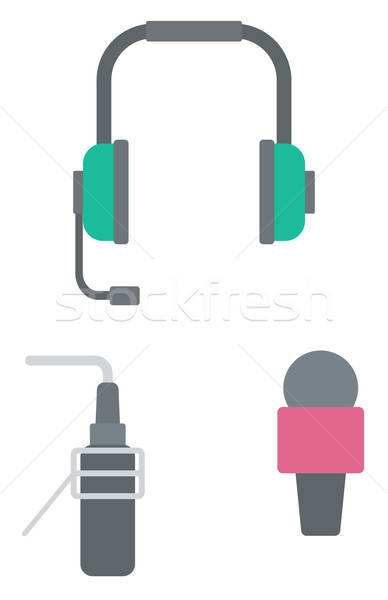 388x600 Headphones, Classic Microphone And Studio Microphone Vector