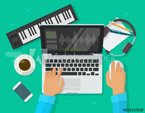 500x390 Musician Workspace Studio Vector Illustration, Flat Cartoon Person